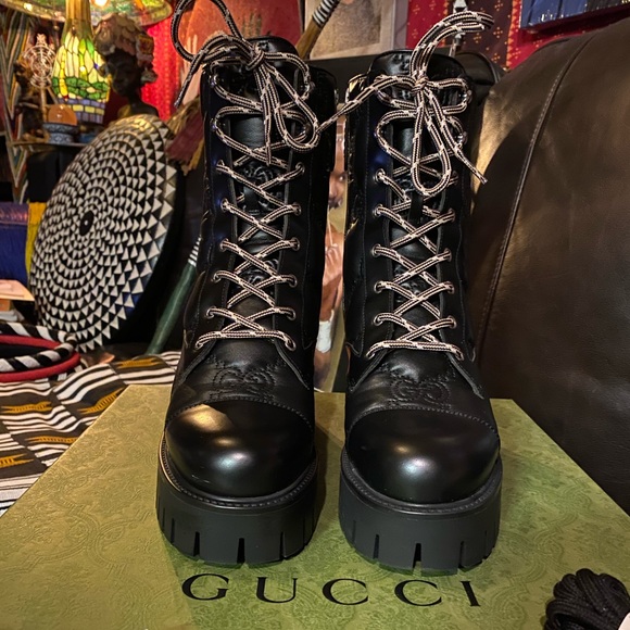 GUCCI ’GG’ Leather Combat Boots, EU 40 - Picture 3 of 10